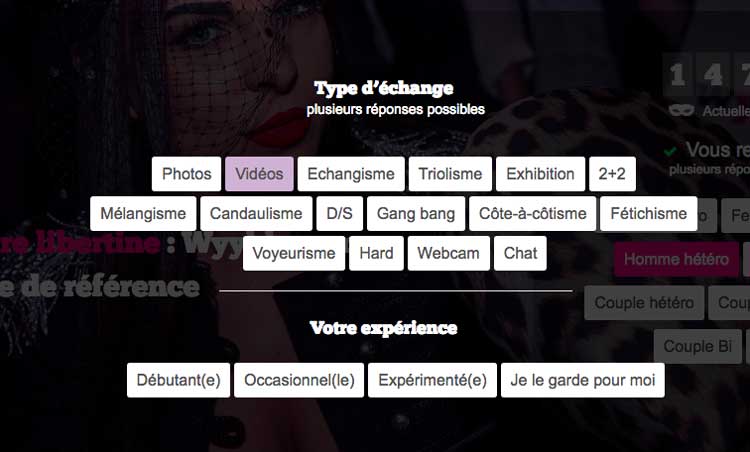 formulaire d'inscription de wyylde avec les différentes pratiques du libertinage